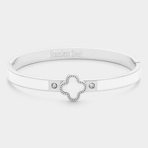 Silver Quatrefoil Clover Bracelet Bangle Hinged Statement Fashion Accessories